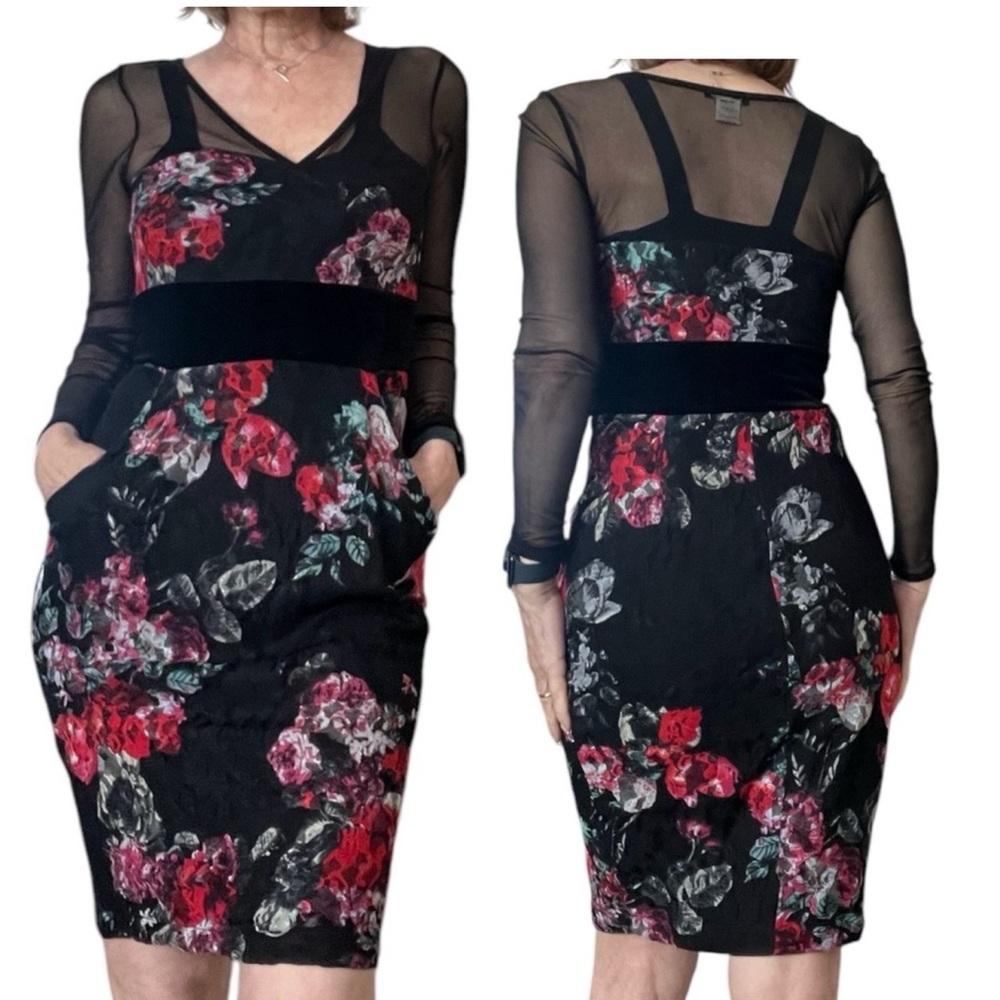 Le Group Woman Floral Black and Red Lace Dress Size Medium